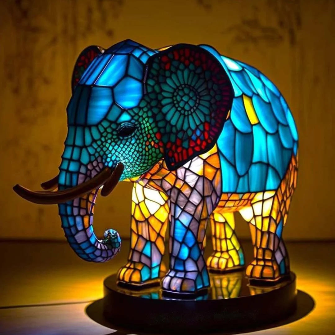 GlowFauna Stained Glass Animal Table Lamp | Decorative LED Light