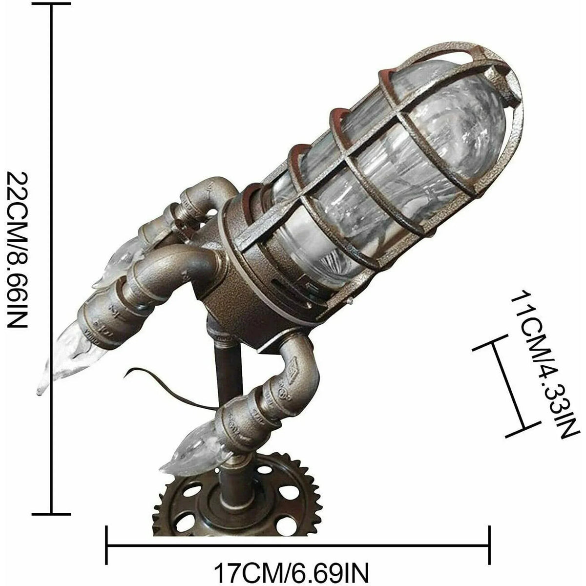 SteamRocket Flame Lamp | Steampunk Industrial Desk Light