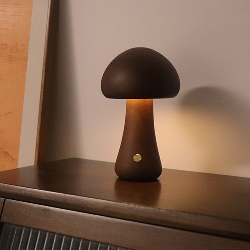 WoodMush Glow Table Lamp | Vintage Wooden Mushroom LED Light