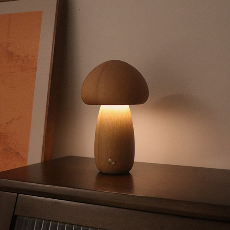 WoodMush Glow Table Lamp | Vintage Wooden Mushroom LED Light