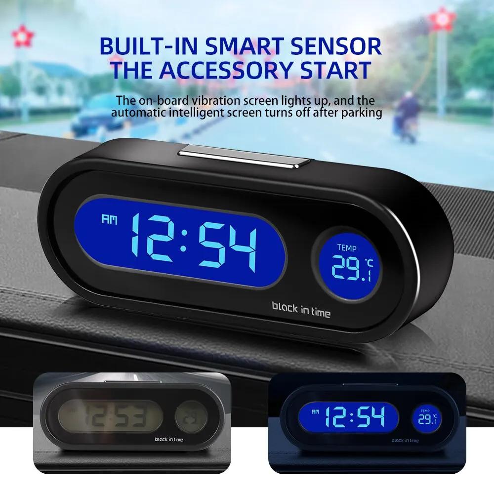 Mini LCD Car Clock with Thermometer & Backlight
