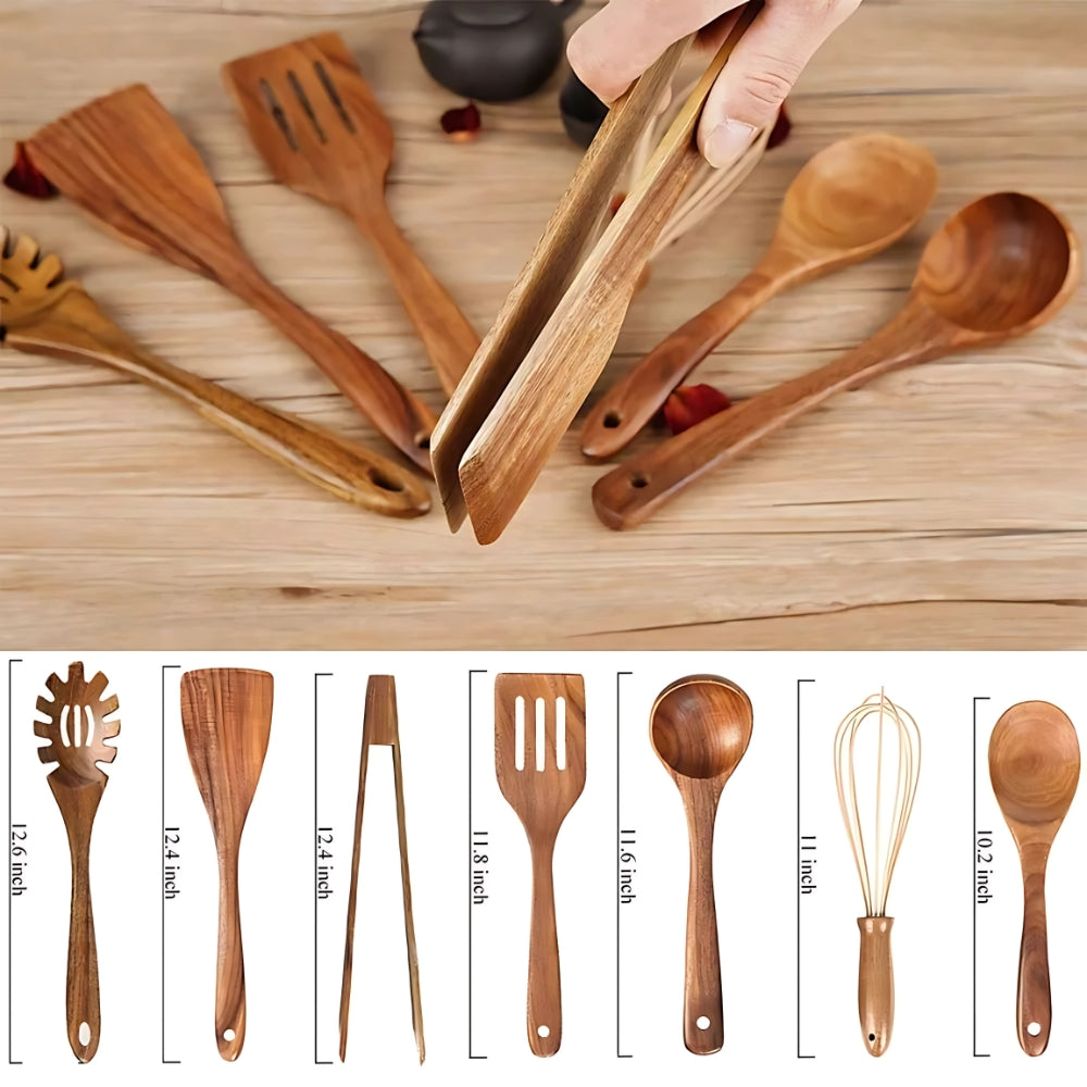 TeakMaster Wooden Utensil Set | 7-Piece Premium Cooking Tools