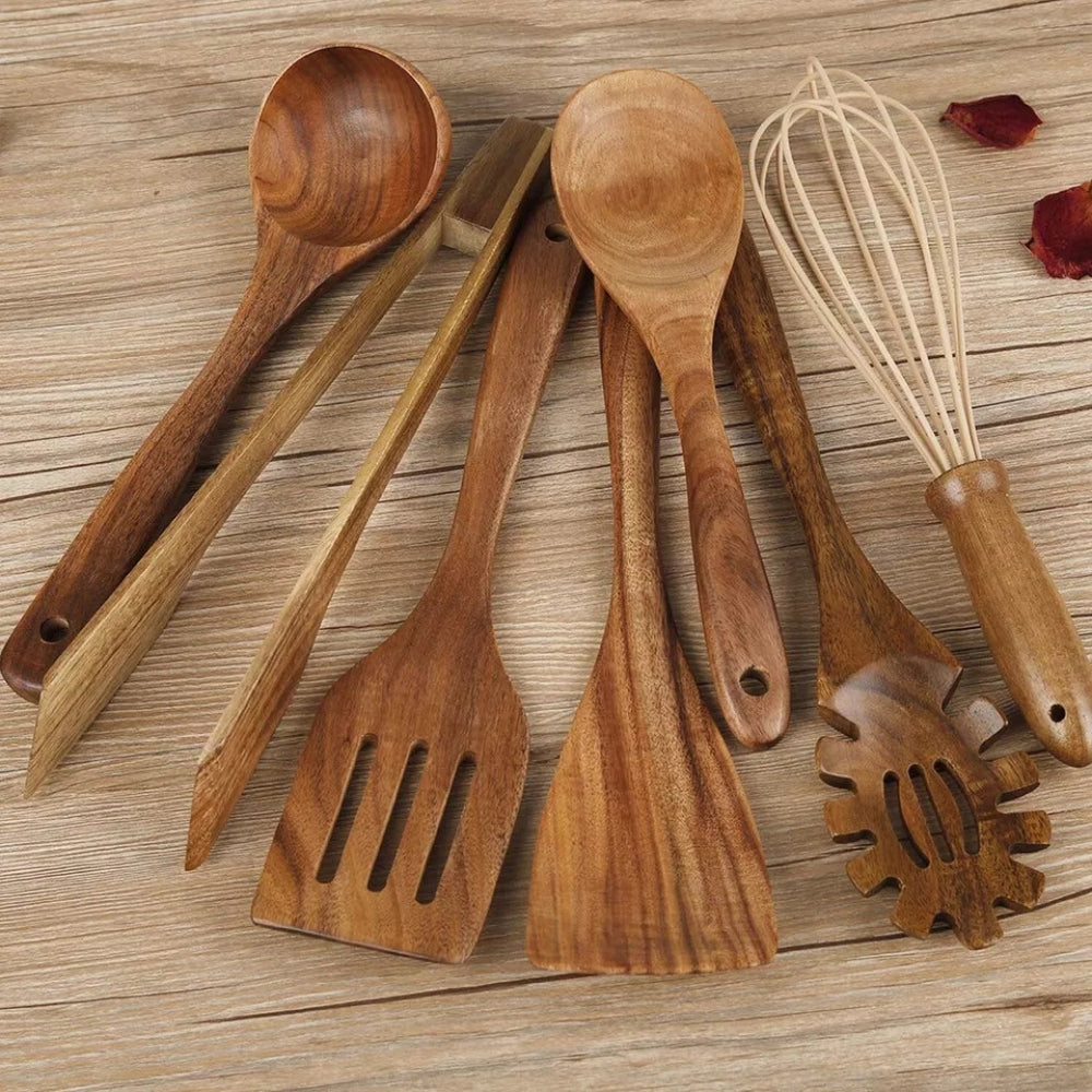 TeakMaster Wooden Utensil Set | 7-Piece Premium Cooking Tools