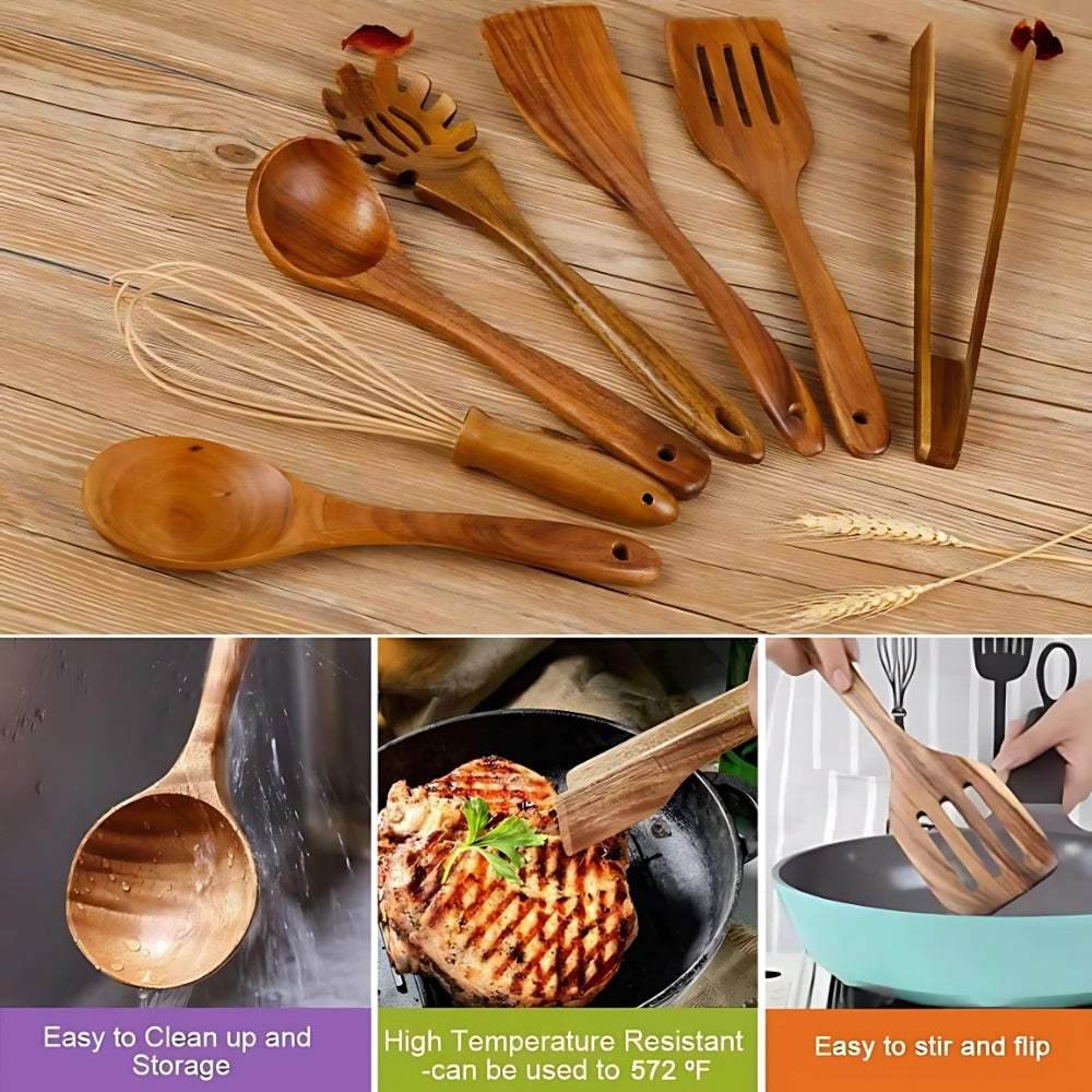 TeakMaster Wooden Utensil Set | 7-Piece Premium Cooking Tools