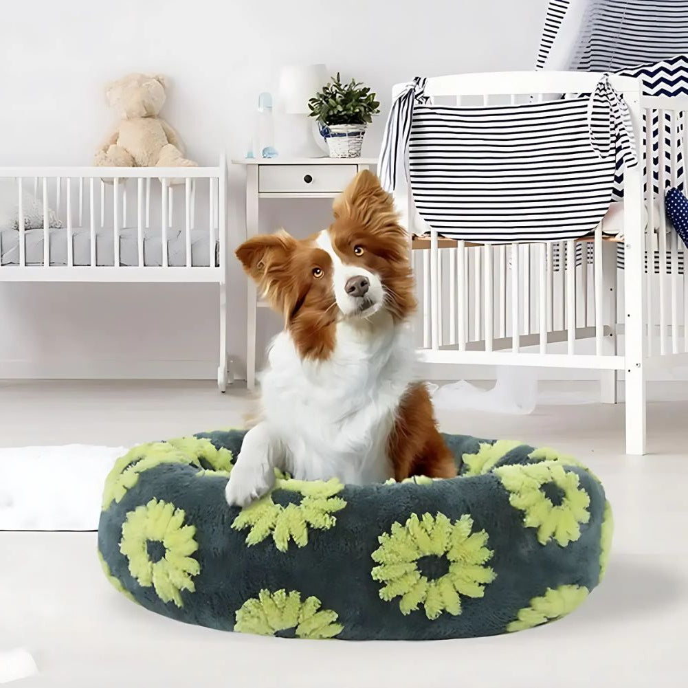 Quality Round Donut Dog Bed with Plush Cushion