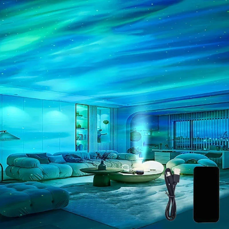AuroraBeam Northern Lights Projector | RGB LED Star Projector with Music Sync & Remote
