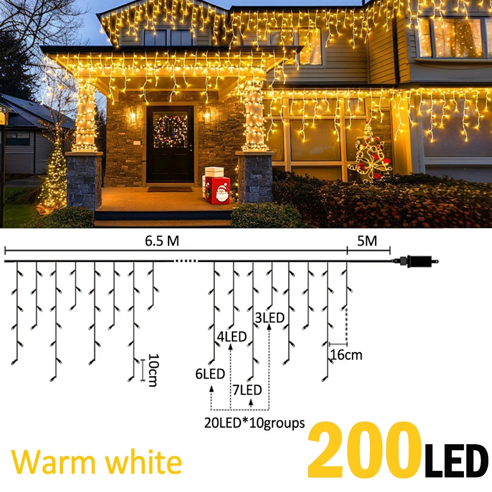 Icicle Christmas String Lights - ICE-6.5-200B-WW
