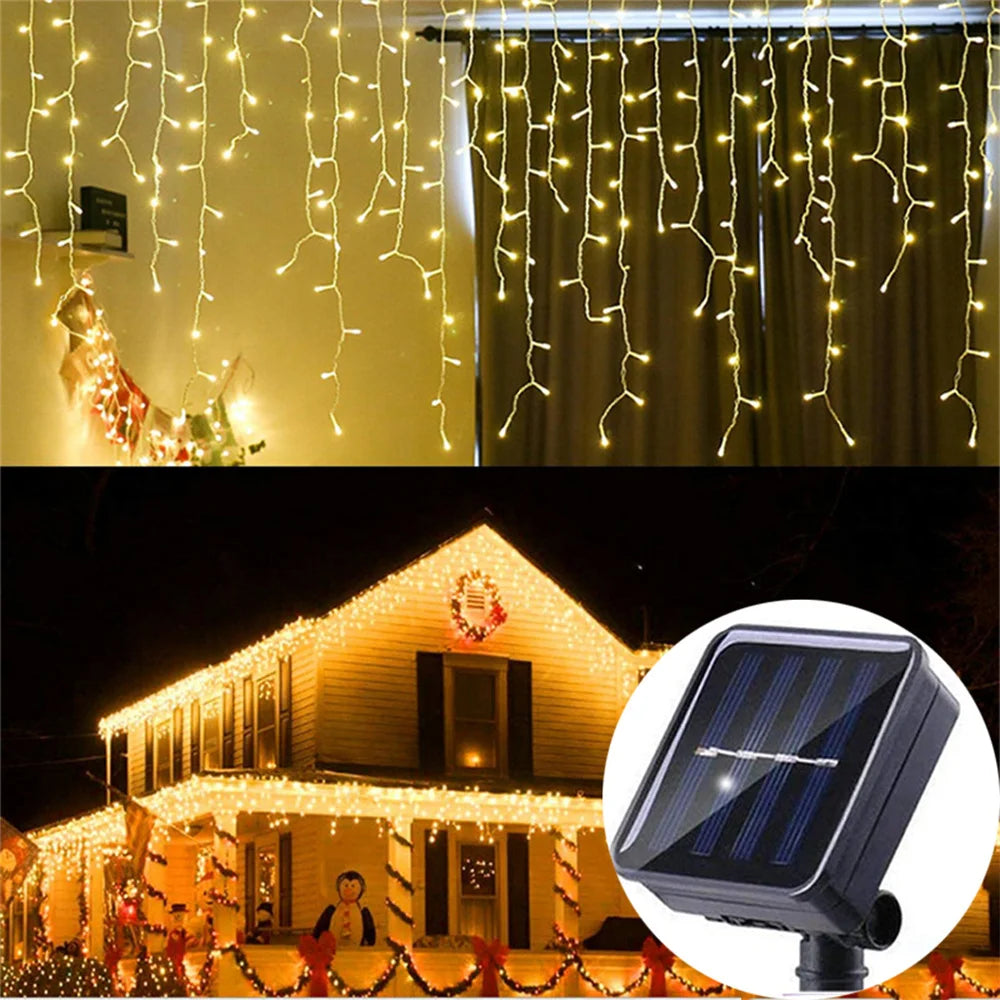 Solar Eaves Icicle Lights - Warm White / 3.5M 96LEDs