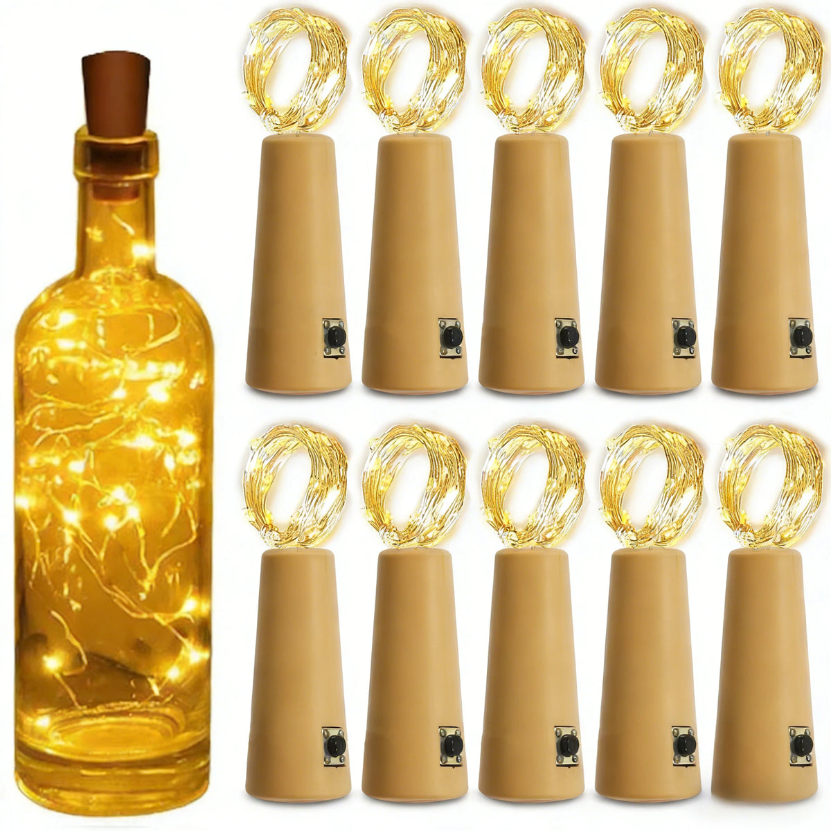 Wine Bottle Cork Lights - warm white new / 10 pieces / 2m 20 LEDs-10pcs
