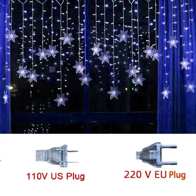 Snowflake Christmas Curtain Lights - Blue / 220V EU Plug