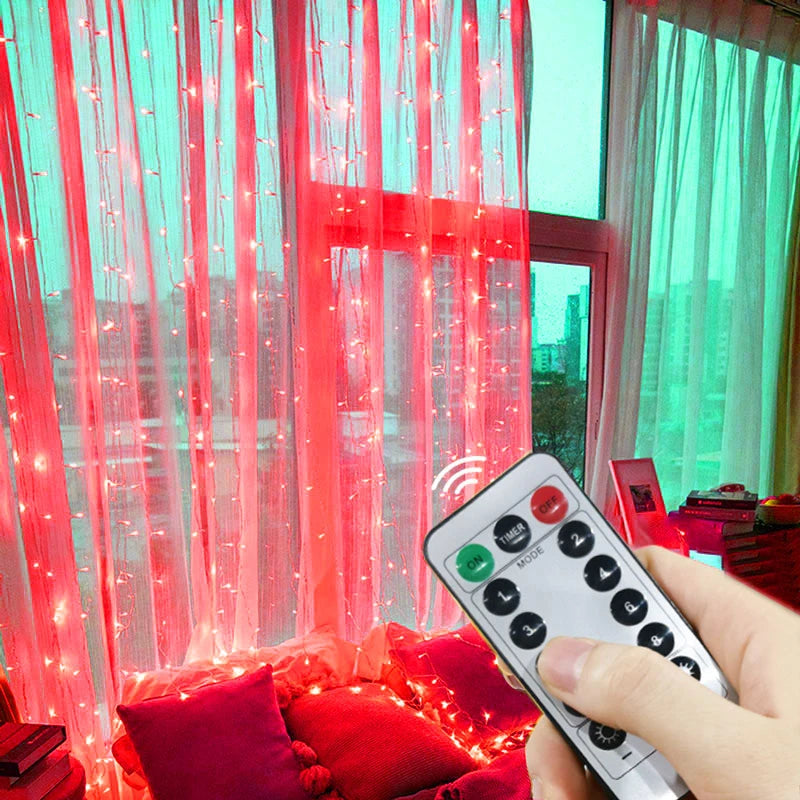 Remote Window Curtain Lights - Red / 3Mx1M 100LEDs