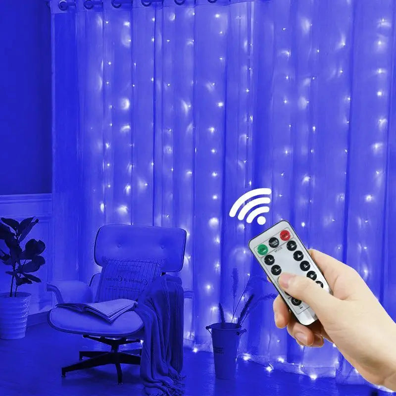 Remote Window Curtain Lights - Blue / 3Mx1M 100LEDs