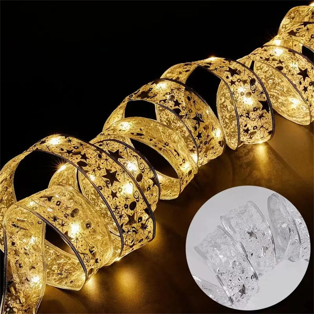 Light Up Christmas Ribbon - Silver-warm light / 5m 50LED