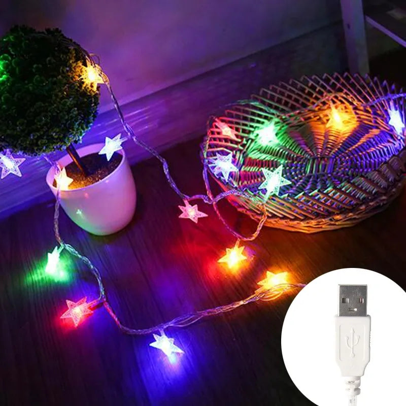 Star LED Fairy Lights - Multicolor USB / 1.5M 10 LED