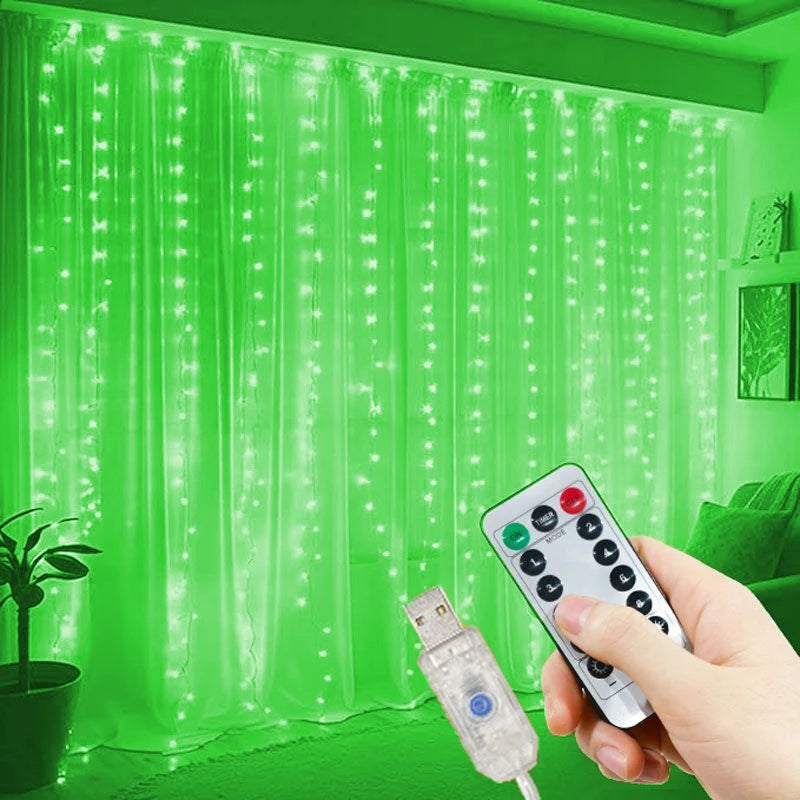 Remote Window Curtain Lights - Green / 3Mx1M 100LEDs