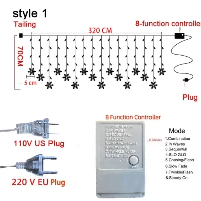 Snowflake Christmas Curtain Lights