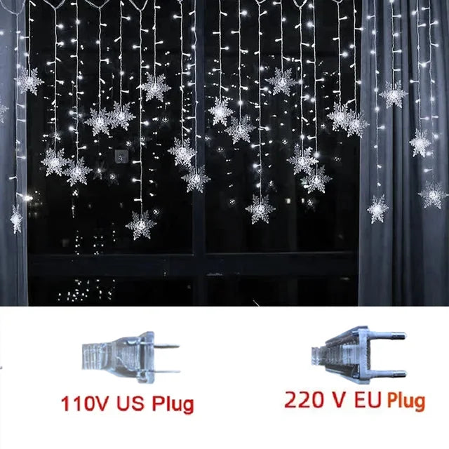 Snowflake Christmas Curtain Lights - White / 220V EU Plug