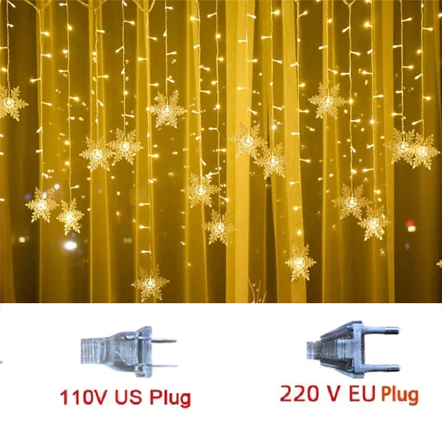 Snowflake Christmas Curtain Lights - Warm / 220V EU Plug