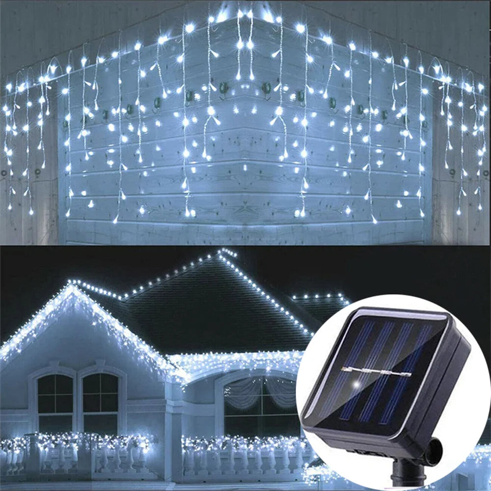 Solar Eaves Icicle Lights - White / 3.5M 96LEDs