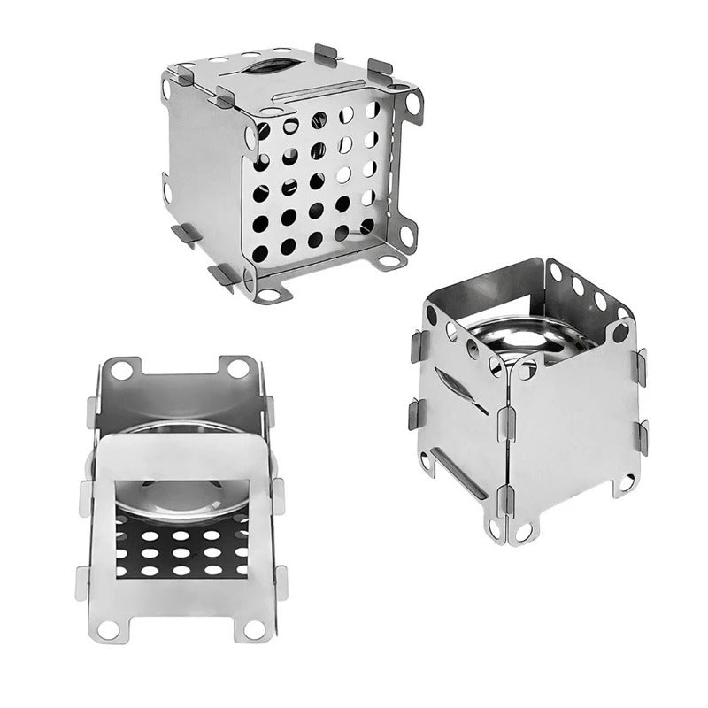 Stainless Steel Portable Camping Stove – Wood & Alcohol Burner for Outdoor Cooking, Hiking & Survival