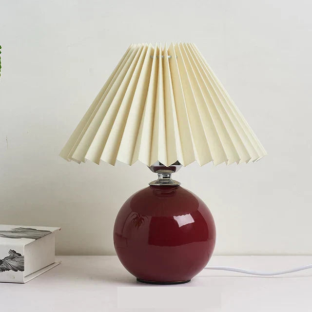 HeritageGlow Vintage Table Lamp | Retro Nightstand Lamp with Pleated Shade