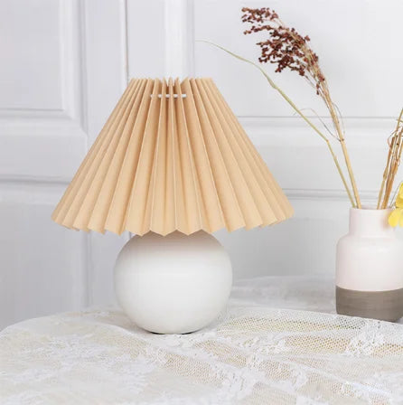 HeritageGlow Vintage Table Lamp | Retro Nightstand Lamp with Pleated Shade