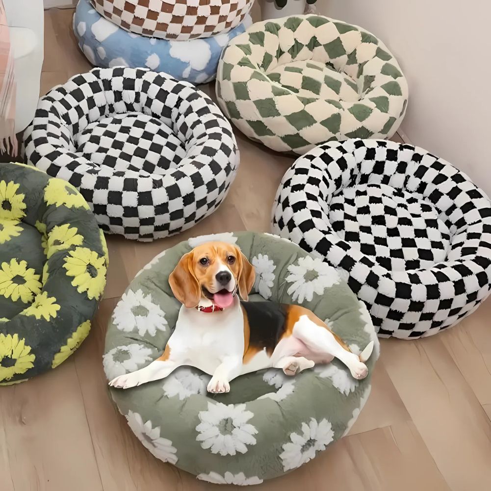 Quality Round Donut Dog Bed with Plush Cushion