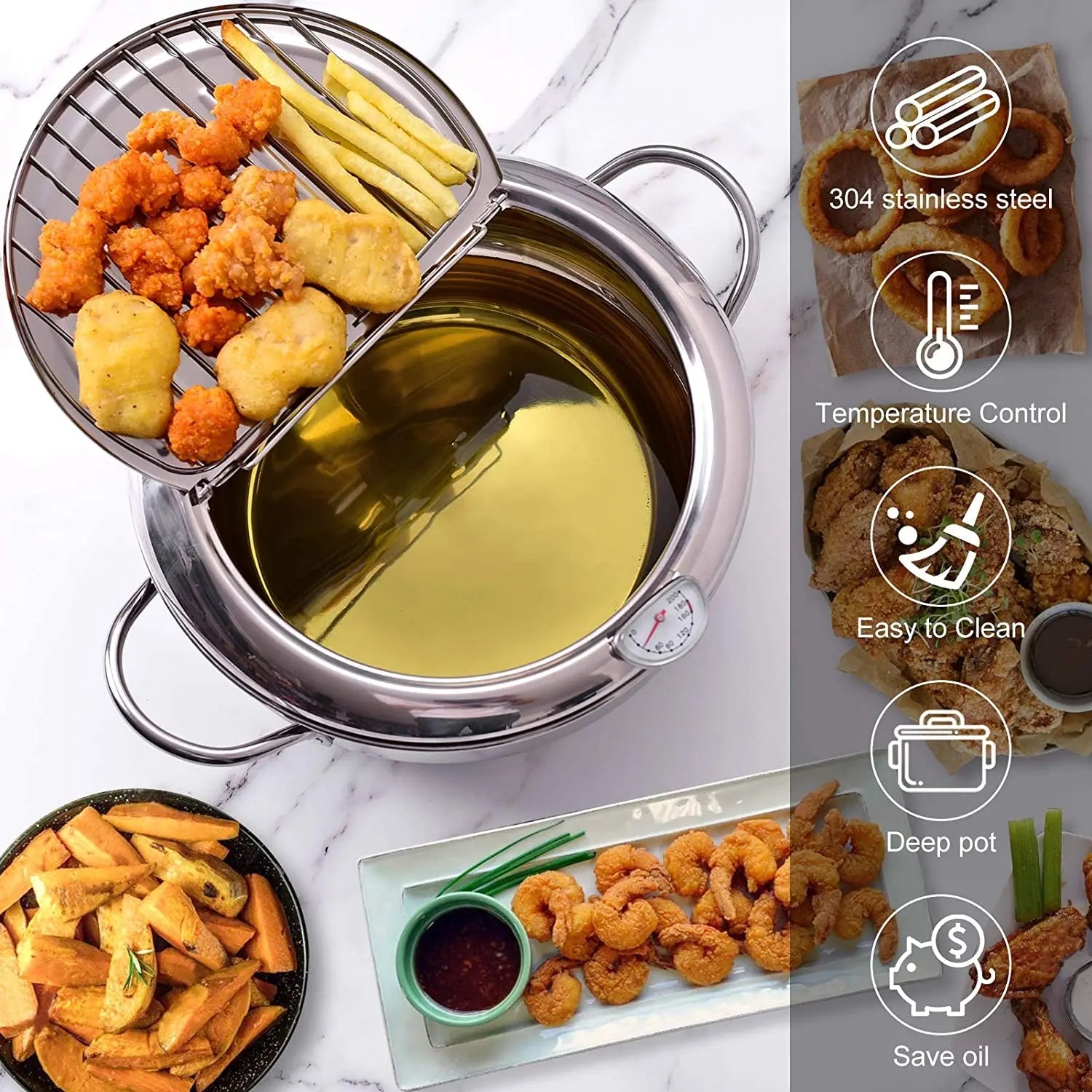 Deep Fryer Pot Heavy-Duty Non-Stick Kitchen Frying Pan
