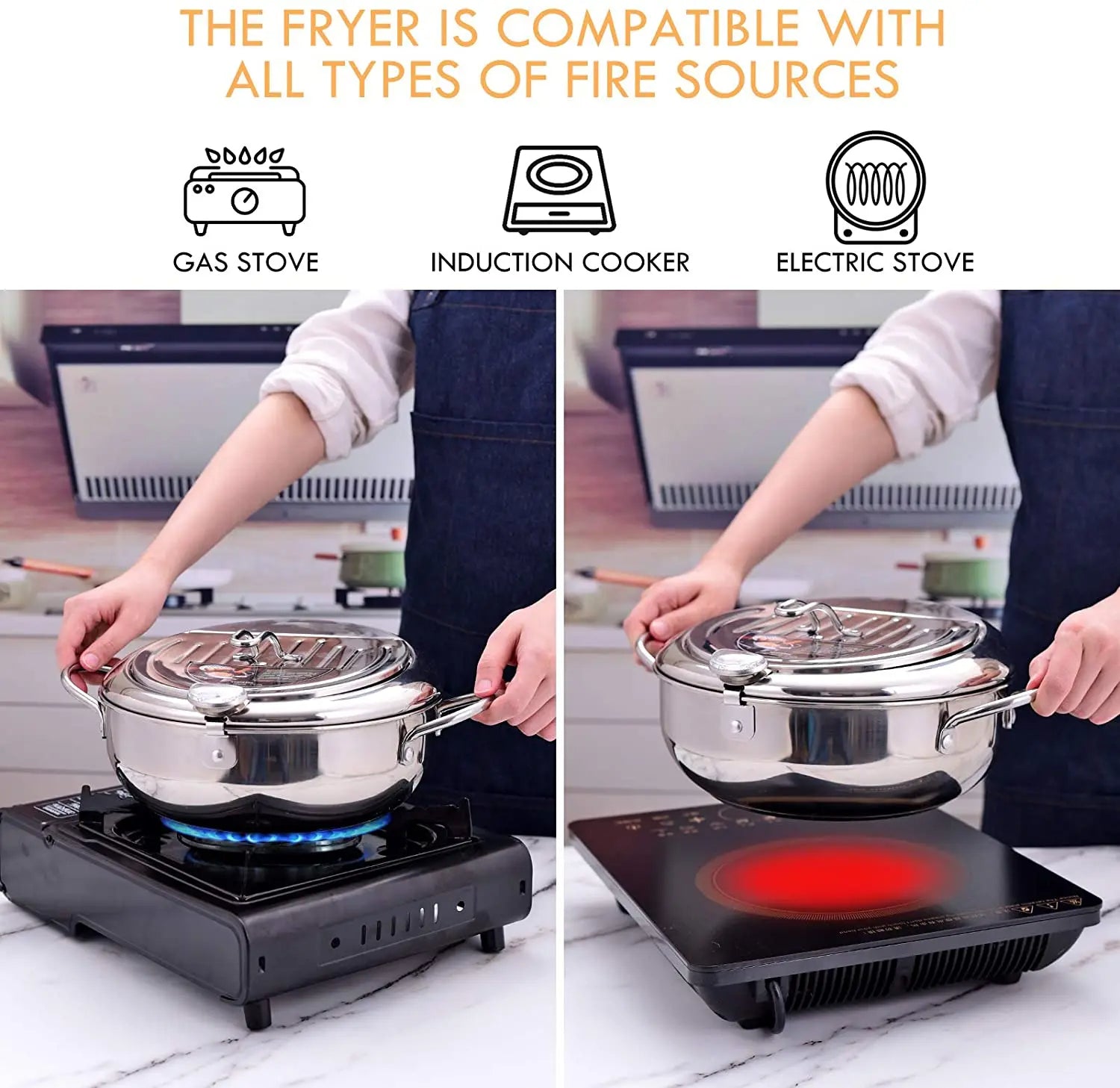 Deep Fryer Pot Heavy-Duty Non-Stick Kitchen Frying Pan