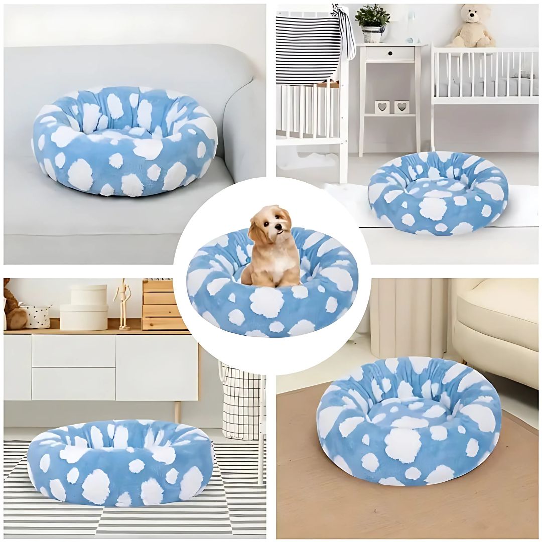 Quality Round Donut Dog Bed with Plush Cushion