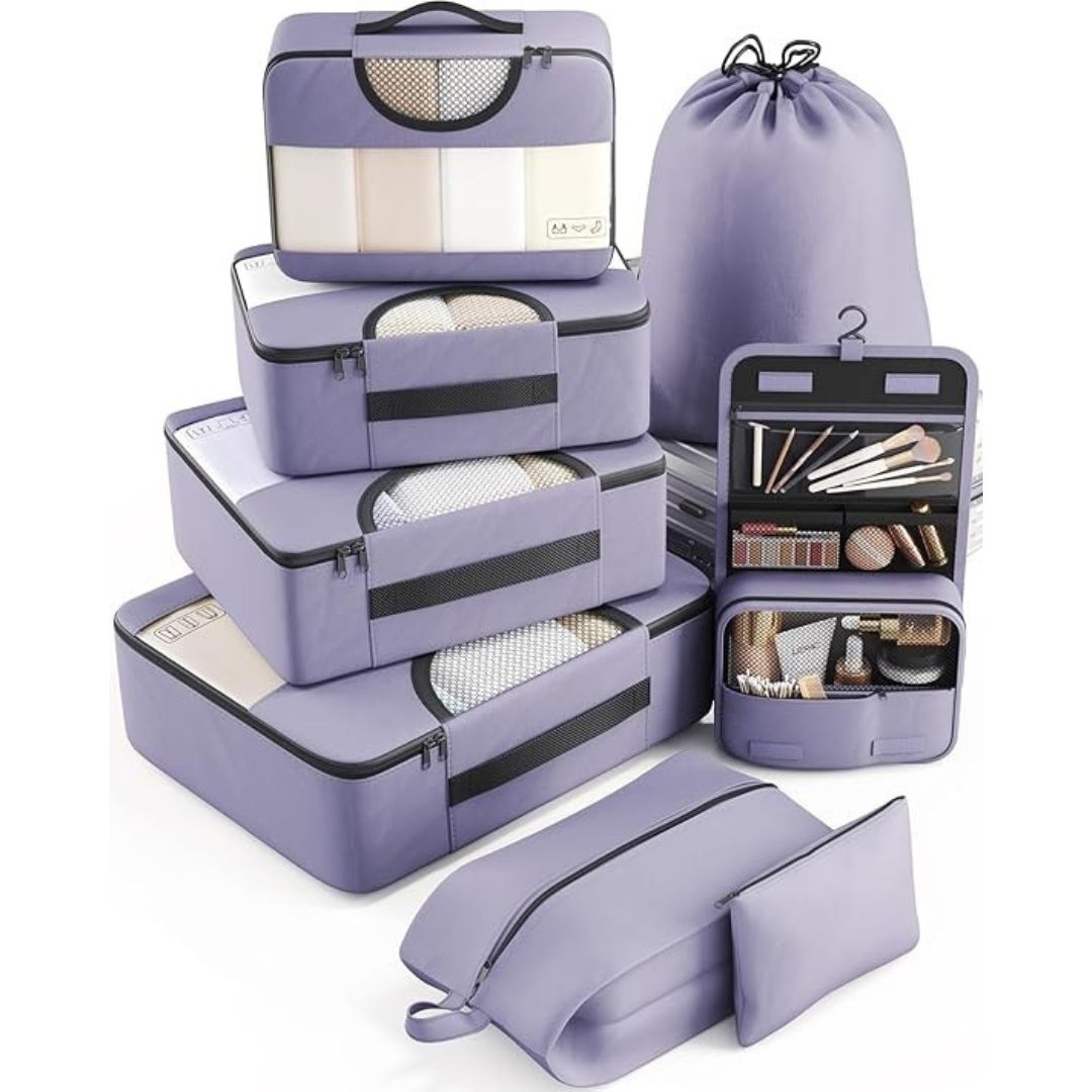 8 Piece Travel Packing Cubes Durable Space-Saving Organizers