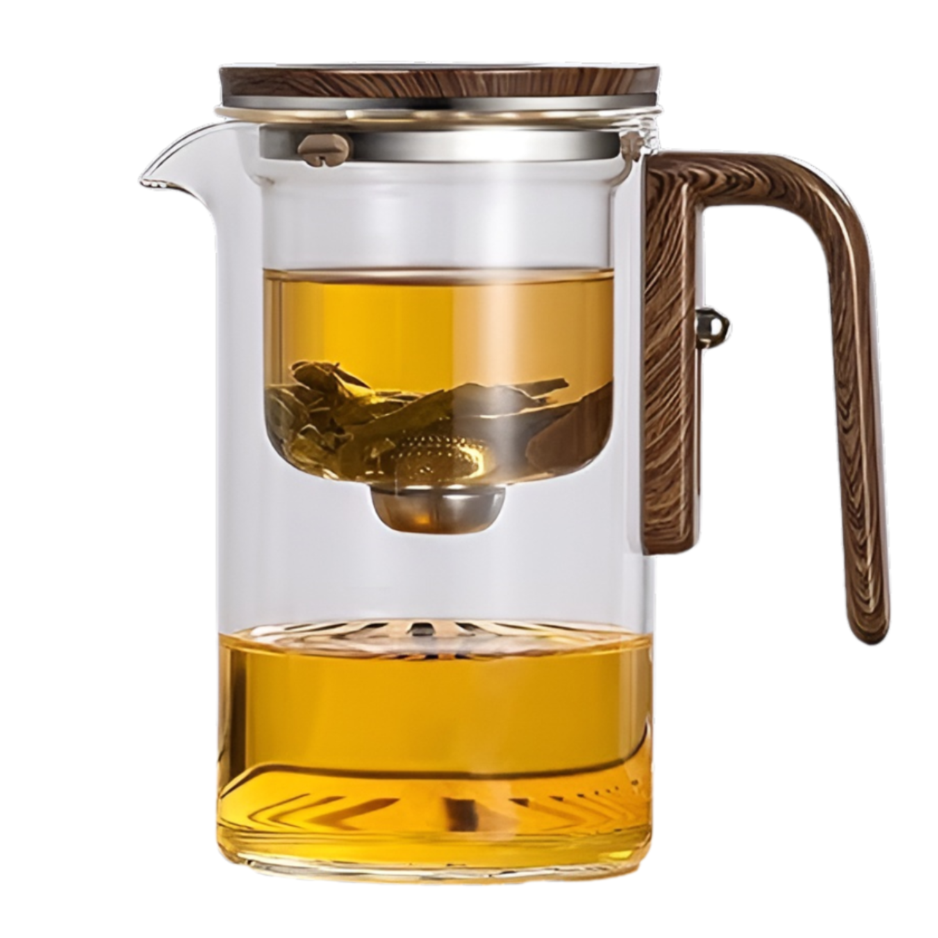 Glass Teapot with Wooden Handle Heat-Resistant Elegant Design