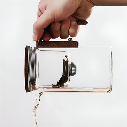 Glass Teapot with Wooden Handle Heat-Resistant Elegant Design