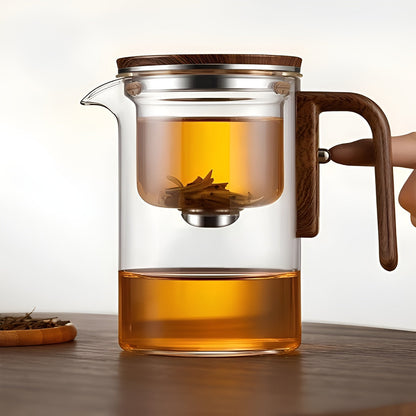 Glass Teapot with Wooden Handle Heat-Resistant Elegant Design