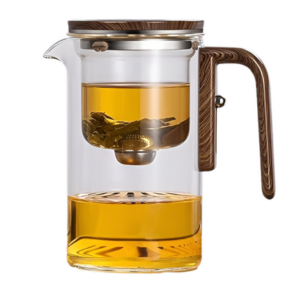 Glass Teapot with Wooden Handle Heat-Resistant Elegant Design