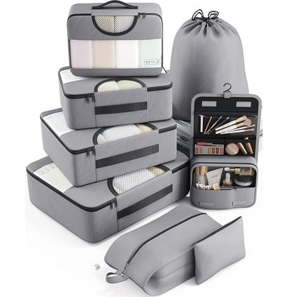 8 Piece Travel Packing Cubes Durable Space-Saving Organizers