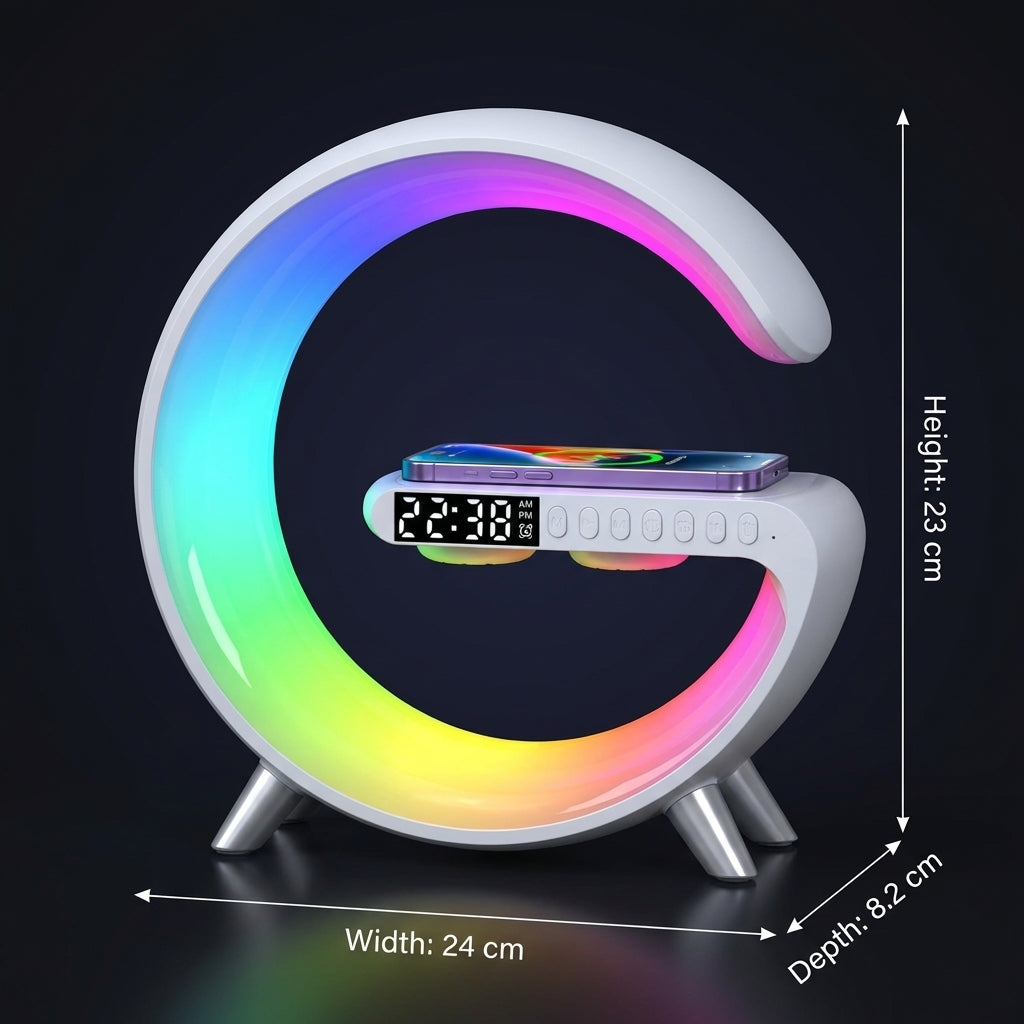 AuraSync 4-in-1 Alarm Clock | Mood Light, Bluetooth Speaker & Wireless Charger