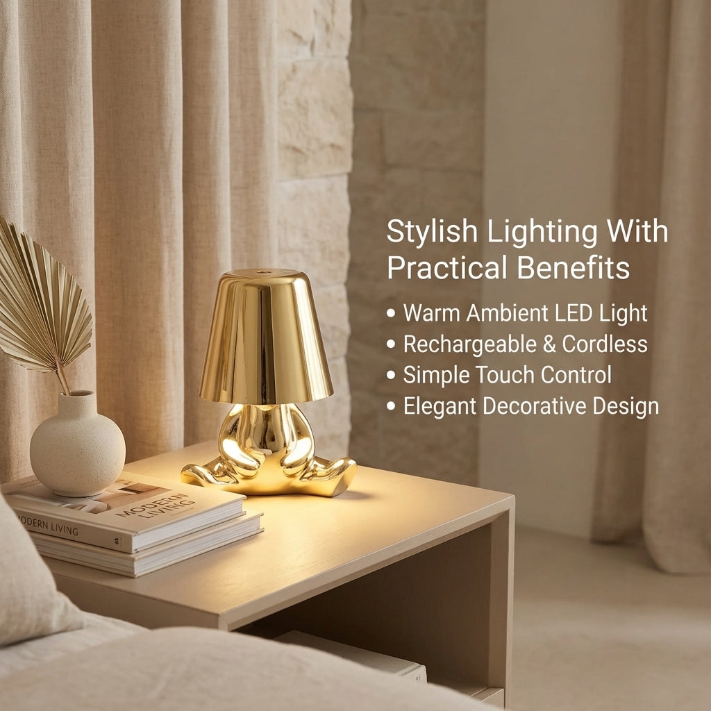 ThinkerGlow Little Man Table Lamp | Rechargeable Dimmable LED Light
