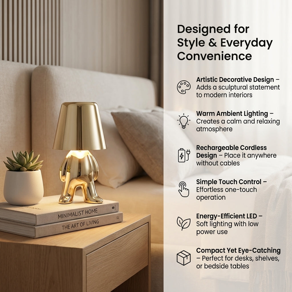 ThinkerGlow Little Man Table Lamp | Rechargeable Dimmable LED Light