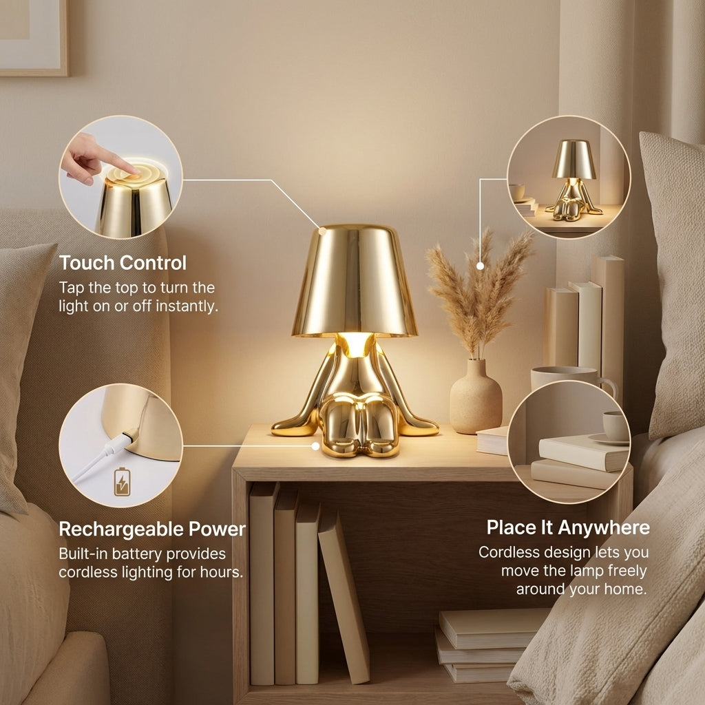ThinkerGlow Little Man Table Lamp | Rechargeable Dimmable LED Light