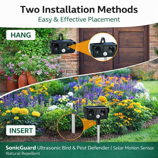 SonicGuard Ultrasonic Bird & Pest Defender | Solar Motion Sensor Repellent