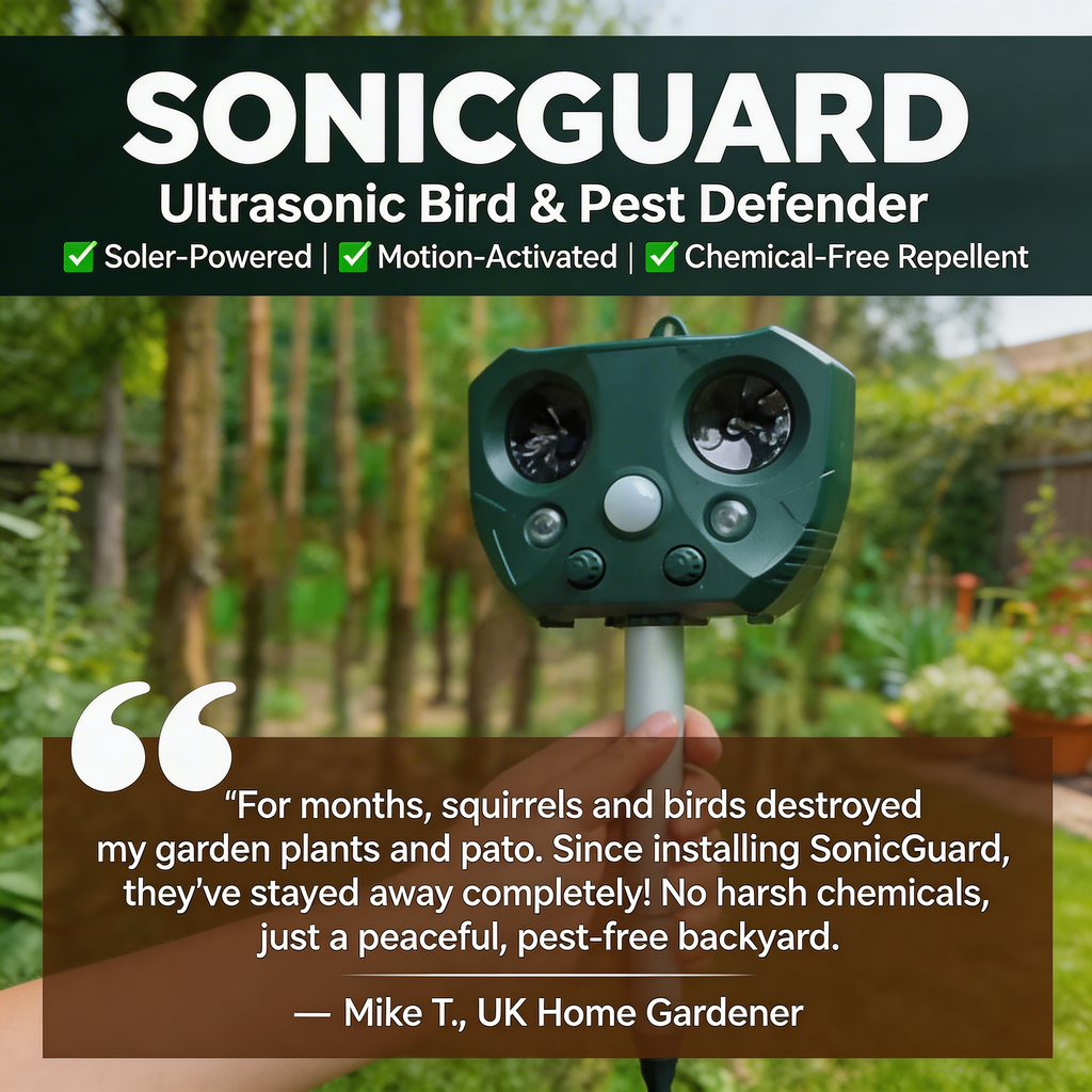 SonicGuard Ultrasonic Bird & Pest Defender | Solar Motion Sensor Repellent
