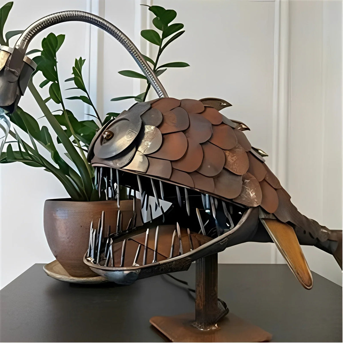 AquaGlow Angler Fish Lamp | Rustic Adjustable LED Table Light