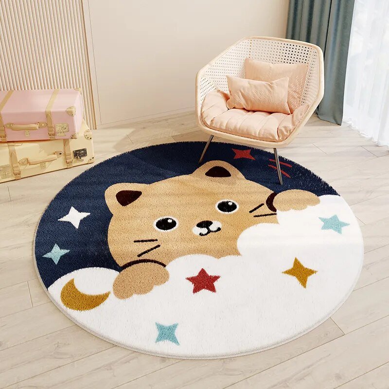 PlayNest Round Kids Rug | Soft Cartoon Carpet for Children’s Bedroom