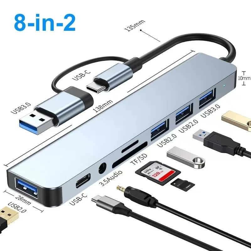 8-in-1 USB Hub with USB-C & Card Reader