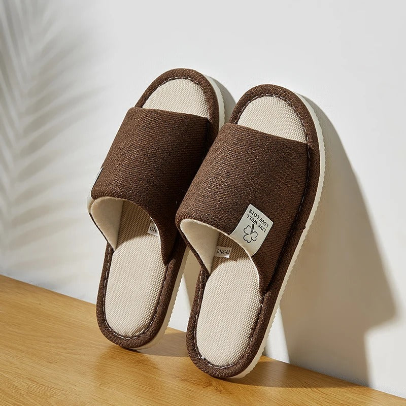 Home Linen Slippers for Men – Comfortable Summer Open Shoes