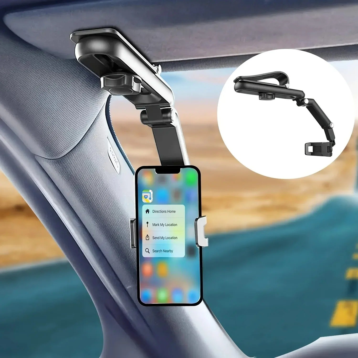 360° Rotating Rearview Mirror Car Phone Holder