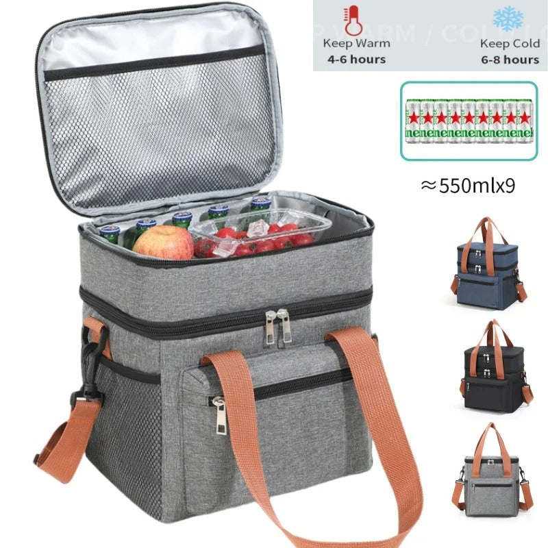 Large Capacity Double Layers Tote Cooler Lunch Bag - Waterproof Insulated
