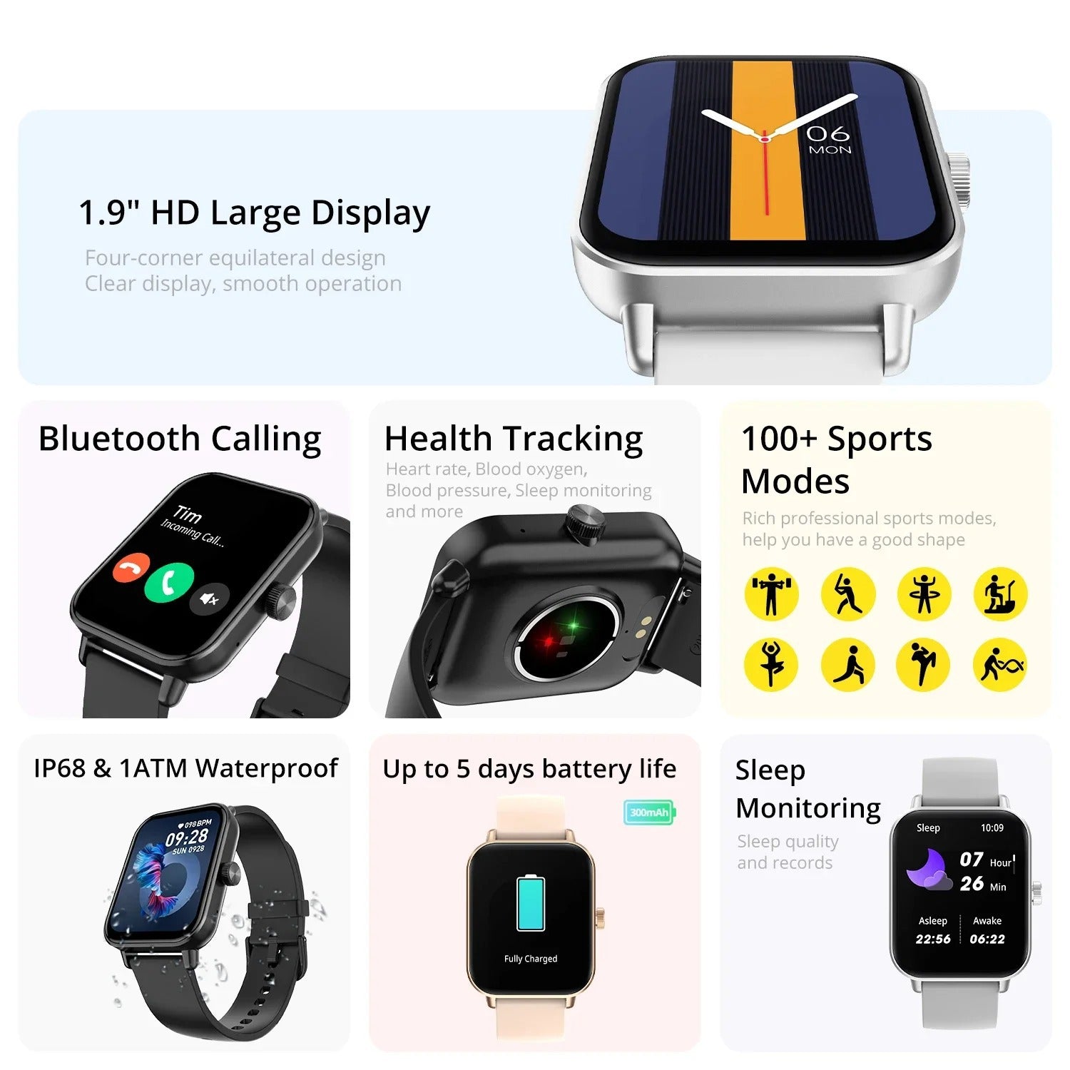 Bluetooth Smartwatch with 24/7 Health and Fitness Tracking