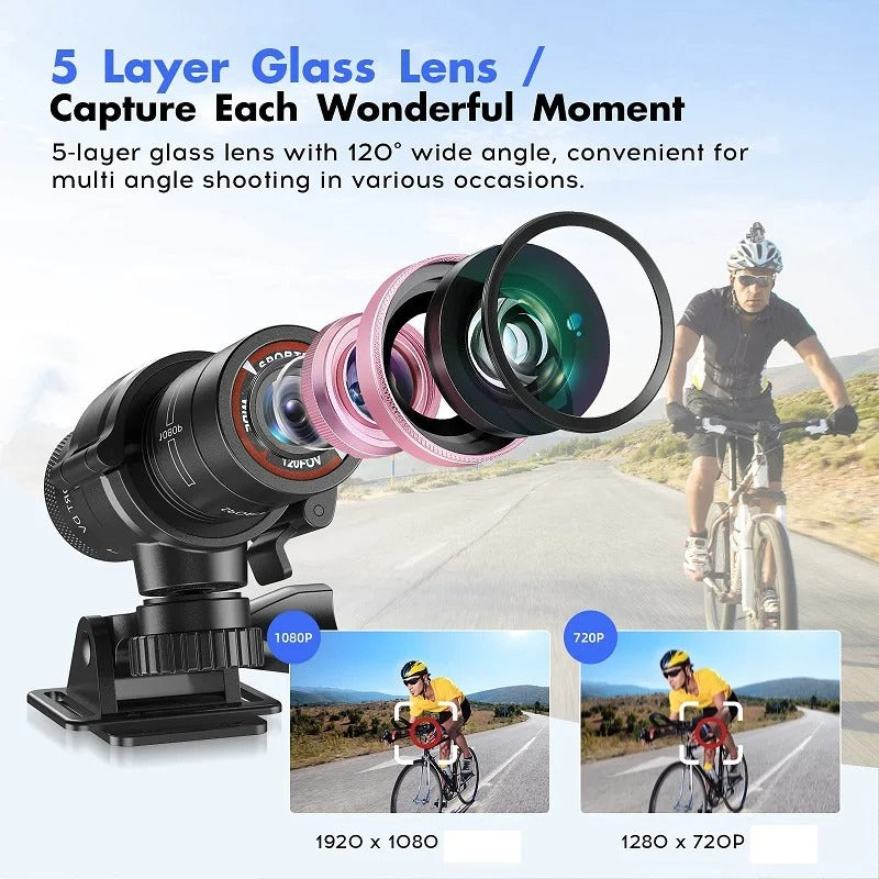 Waterproof Mini Sport DV 1080P Action Camera with Flashlight & Helmet Mount